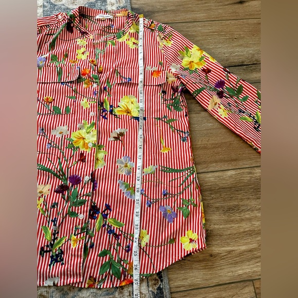 Calvin Klein Vibrant Red & White Striped Floral Button Down Blouse - Picture 10 of 10